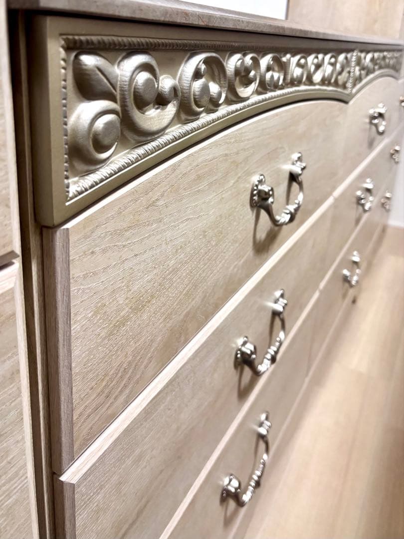 アンティークホワイト チェスト　3段ダブル　６段　木製　ｉ