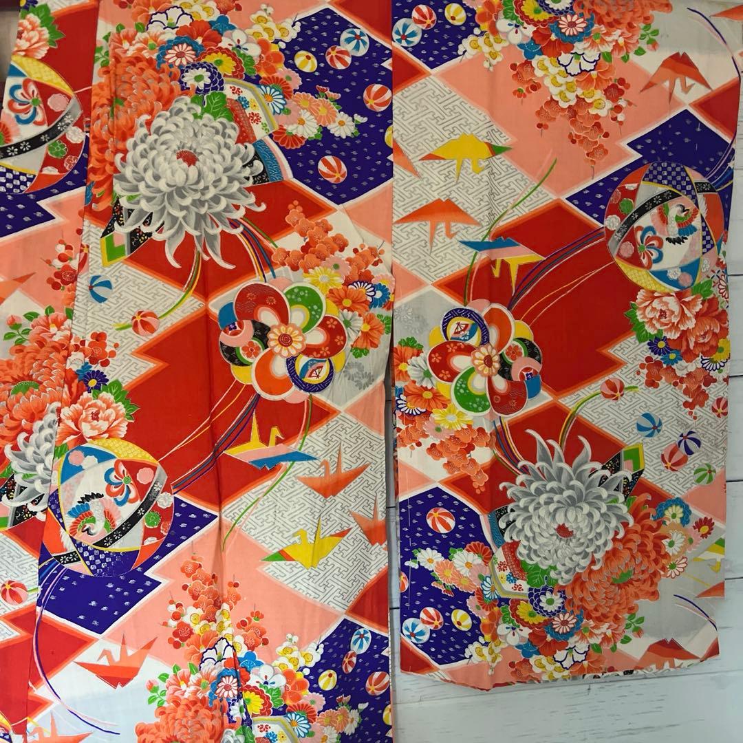 5945◆アンティーク長襦袢毱薬玉折鶴花尽くしレトロ可愛いチャーミング