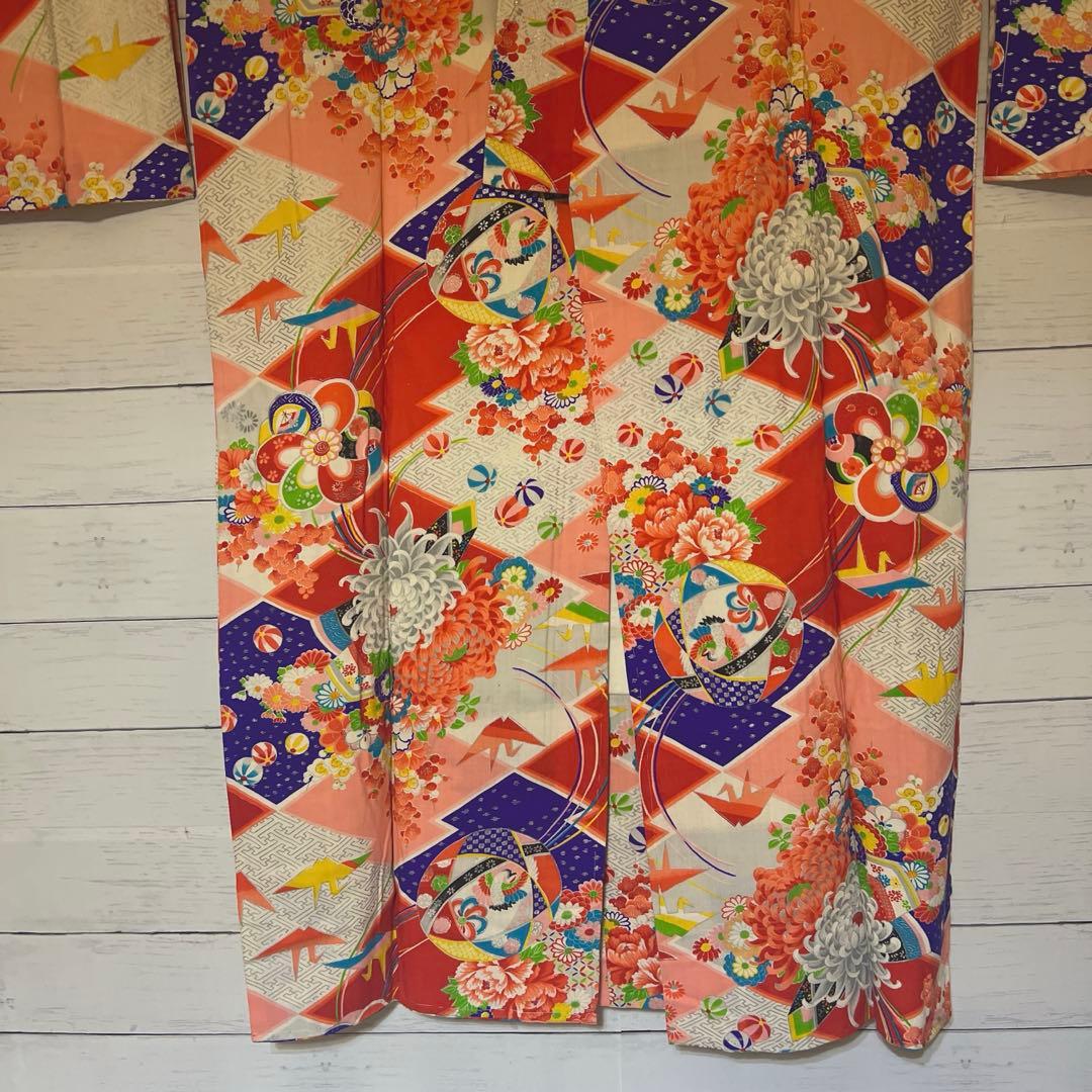 5945◆アンティーク長襦袢毱薬玉折鶴花尽くしレトロ可愛いチャーミング