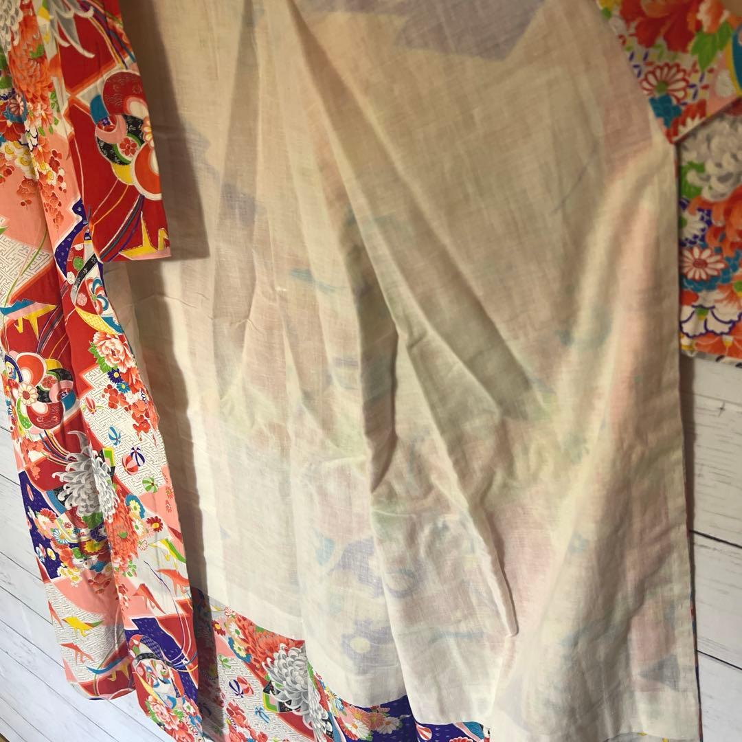 5945◆アンティーク長襦袢毱薬玉折鶴花尽くしレトロ可愛いチャーミング