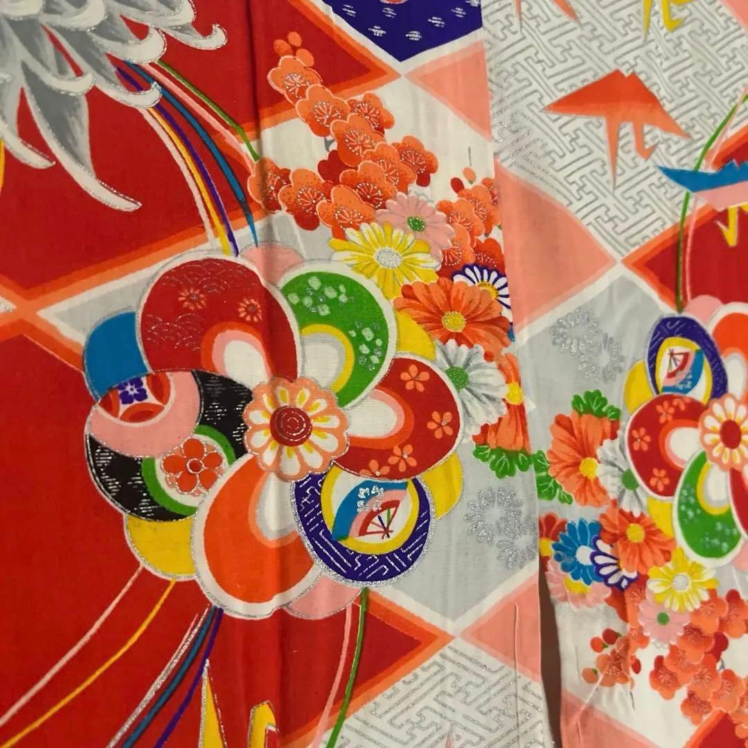 5945◆アンティーク長襦袢毱薬玉折鶴花尽くしレトロ可愛いチャーミング