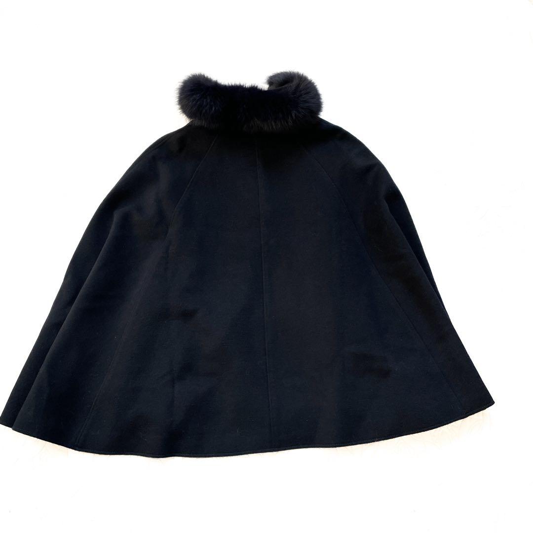 ルイルエブティック　フォックスファー付きケープコート　ブラック　3L ウール　黒