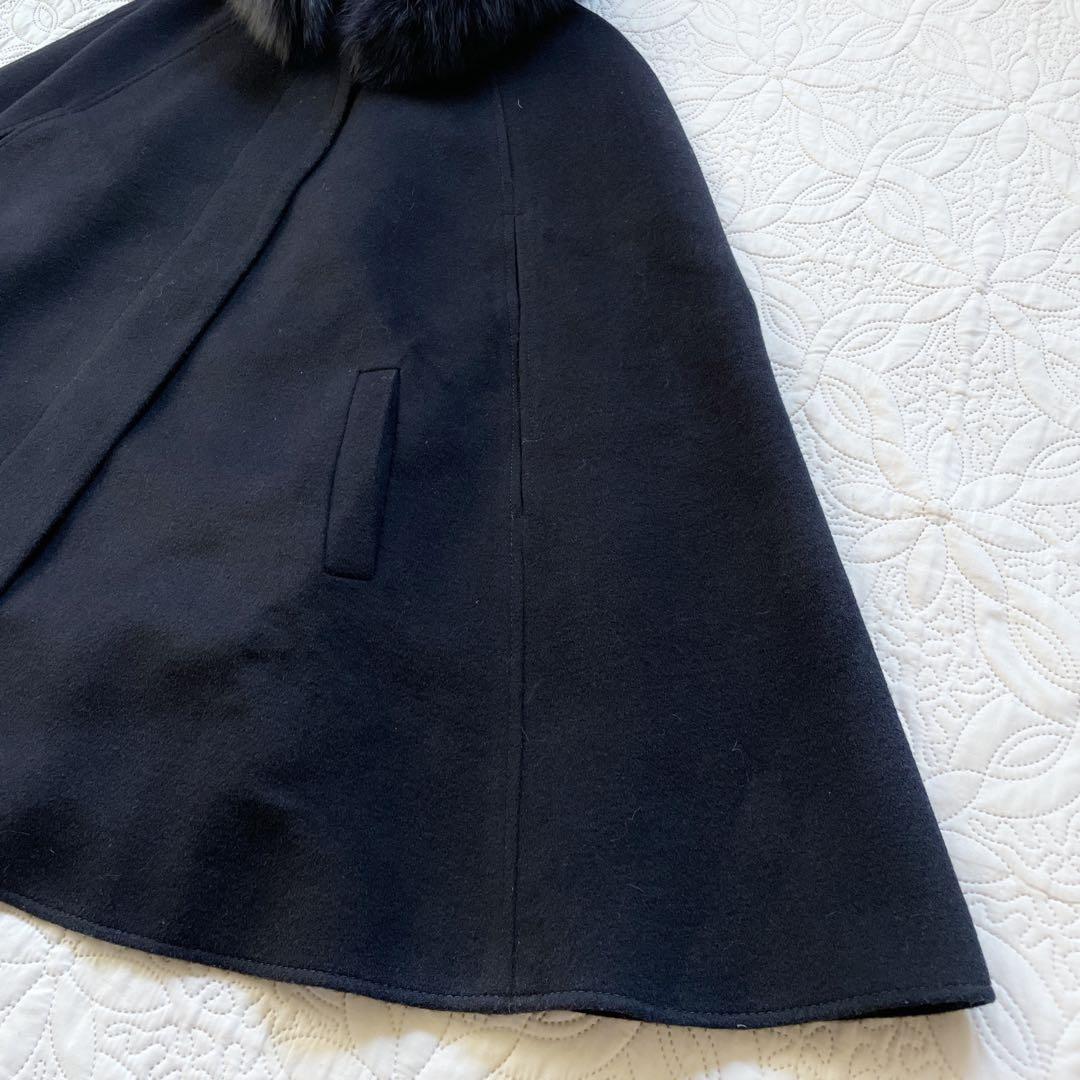 ルイルエブティック　フォックスファー付きケープコート　ブラック　3L ウール　黒