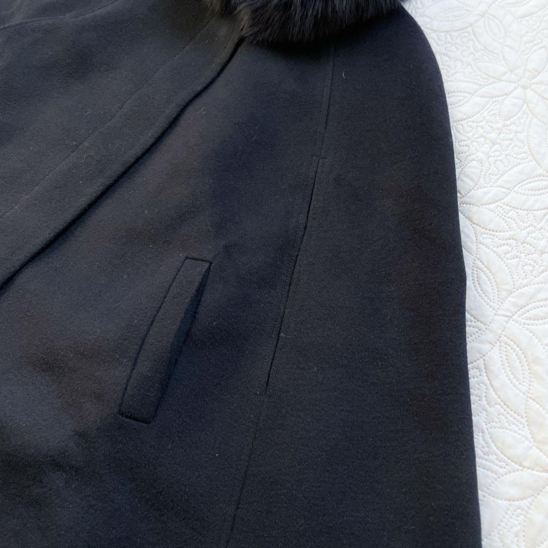 ルイルエブティック　フォックスファー付きケープコート　ブラック　3L ウール　黒