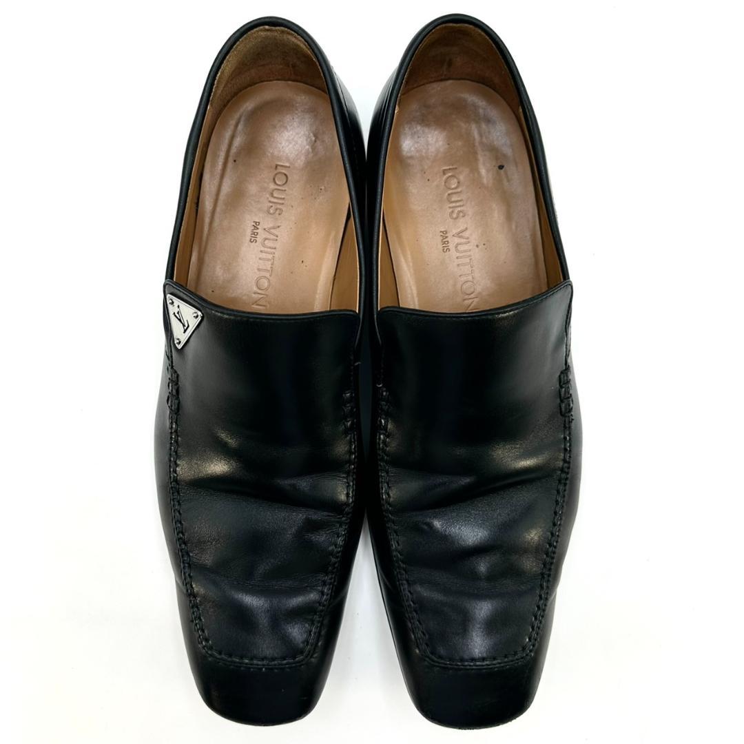 ルイヴィトン LVロゴプレート ビジネスシューズ ローファー 革靴 ブラック