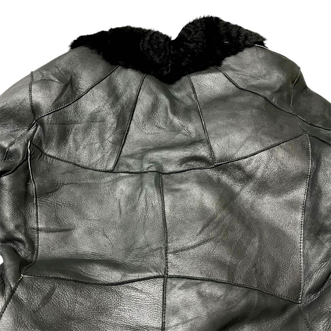 【希少】ペニーブラック 羊革 レザーコート リアルファー ロング丈 Lサイズ