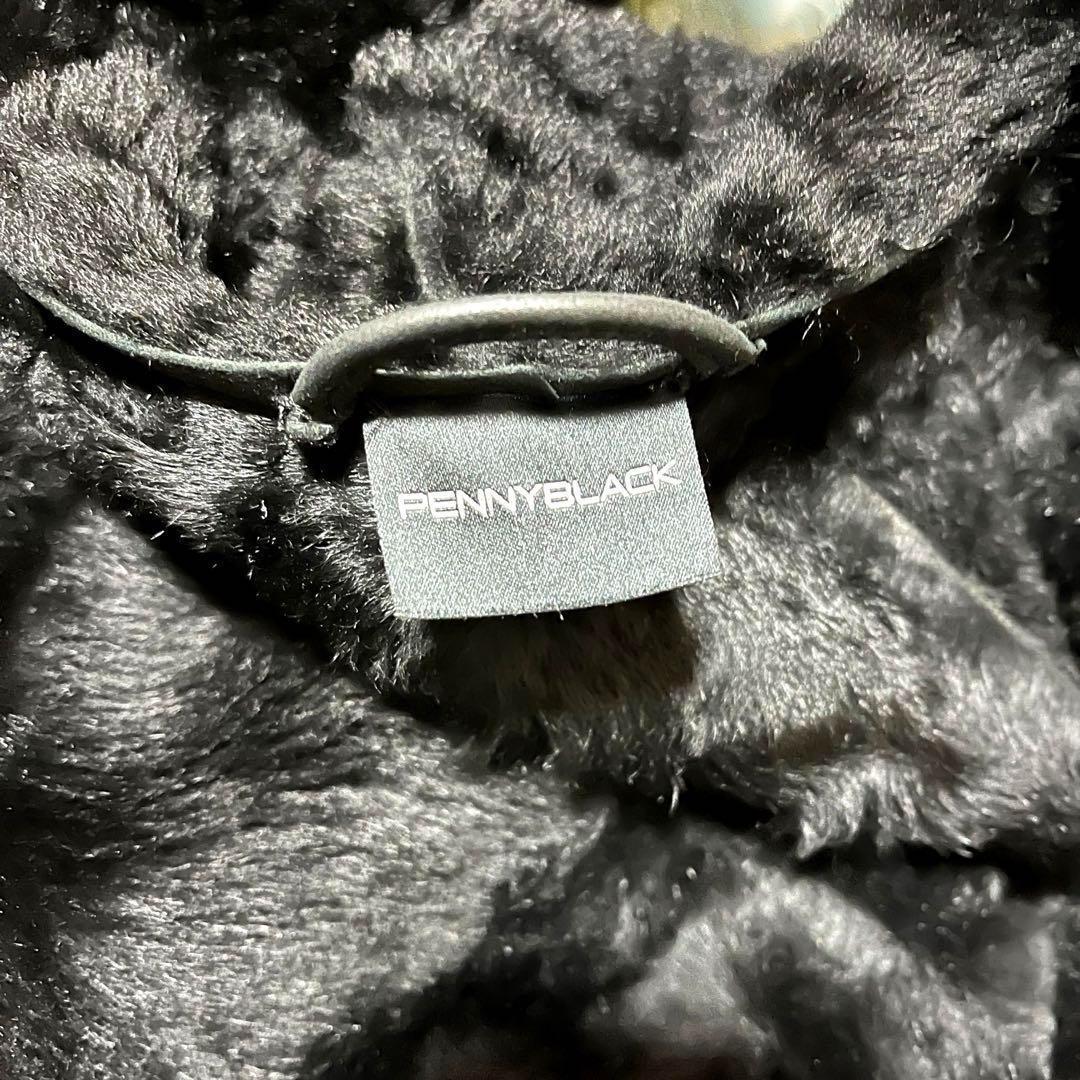 【希少】ペニーブラック 羊革 レザーコート リアルファー ロング丈 Lサイズ