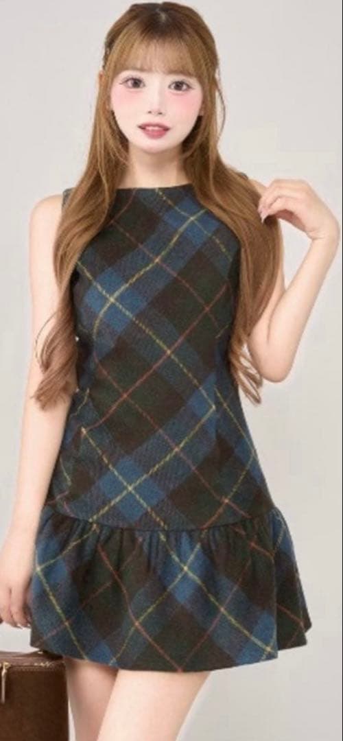 Darichダーリッチ タータンチェックノースリミニワンピース　ブルー