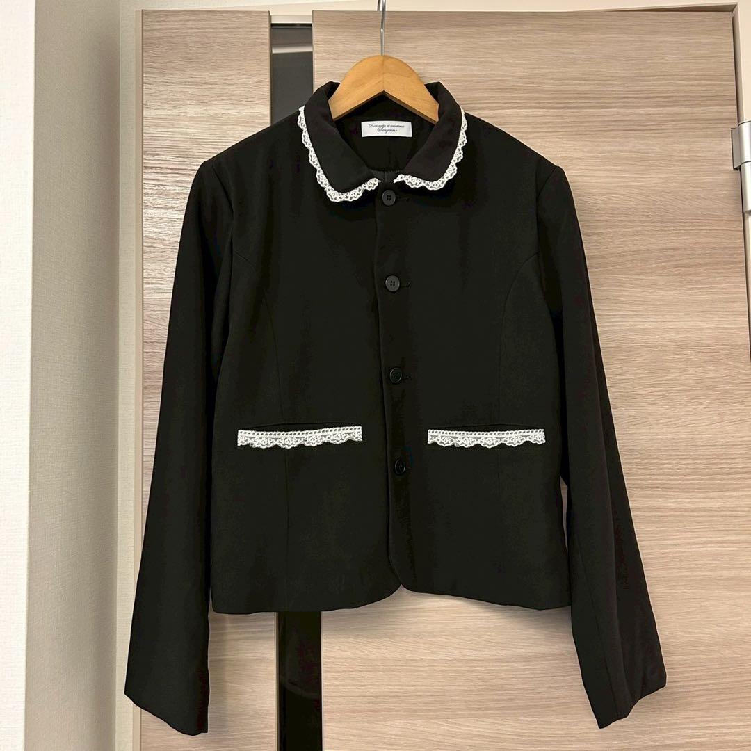 Smyeon スミョン レース付きコンパクトジャケット ブラック F