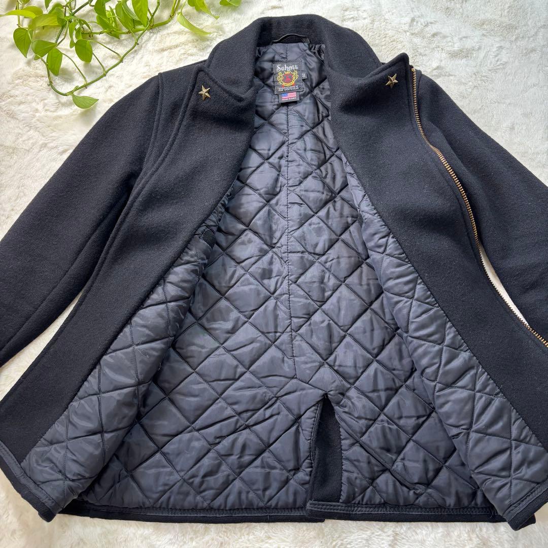 【美品】Schott ショット Pコート ダブル スタッズ ウール 山羊革 黒