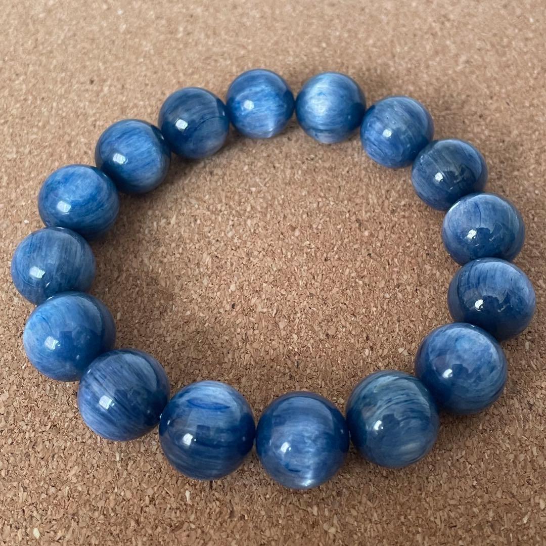 【みなも】大玉・高品質　カイヤナイト ブレスレット 約14㎜ 18.5㎝
