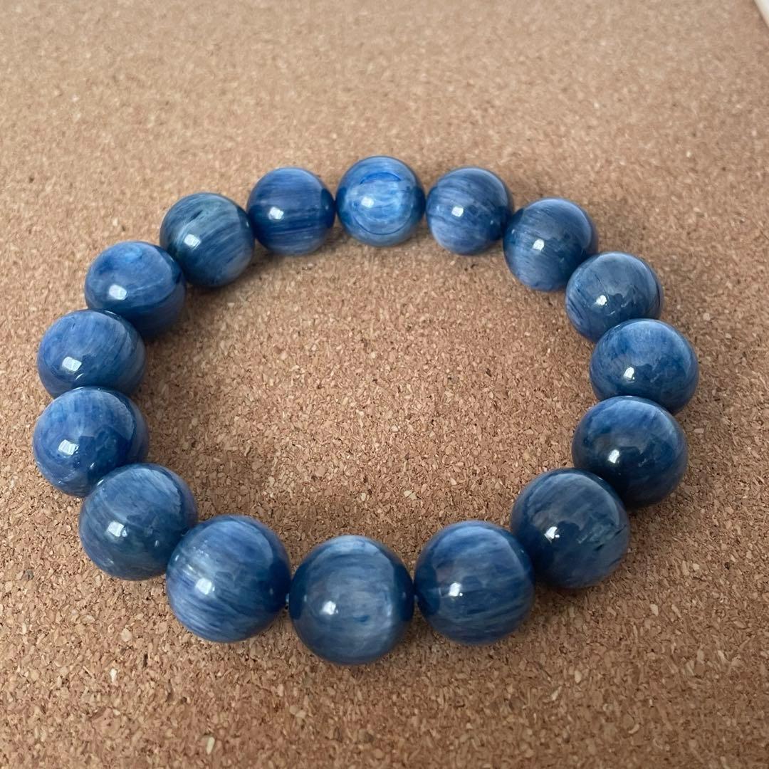 【みなも】大玉・高品質　カイヤナイト ブレスレット 約14㎜ 18.5㎝