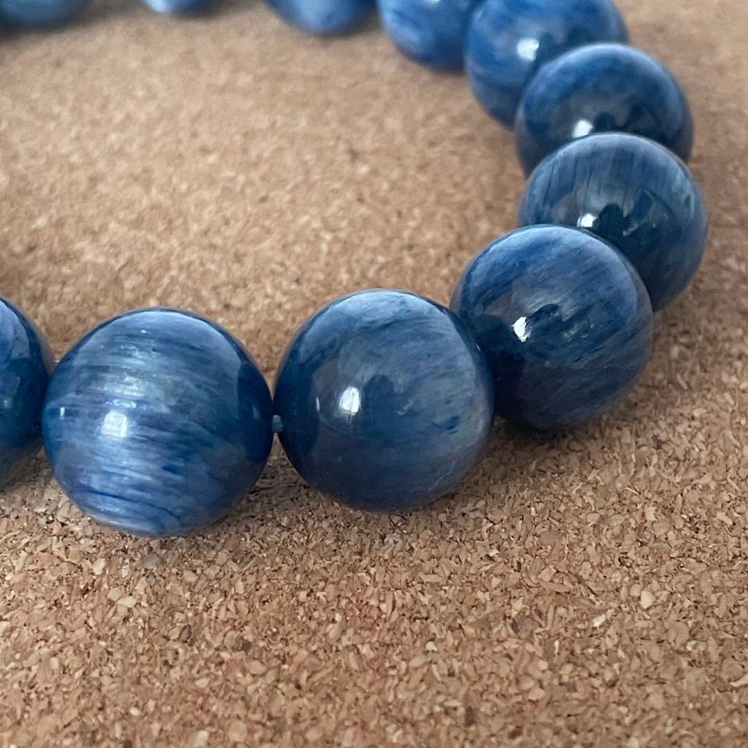 【みなも】大玉・高品質　カイヤナイト ブレスレット 約14㎜ 18.5㎝