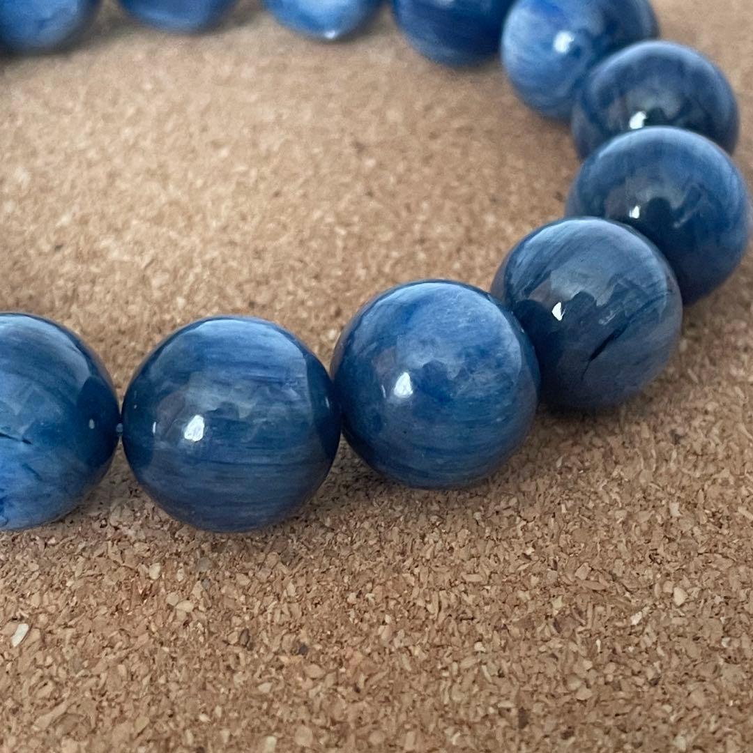 【みなも】大玉・高品質　カイヤナイト ブレスレット 約14㎜ 18.5㎝