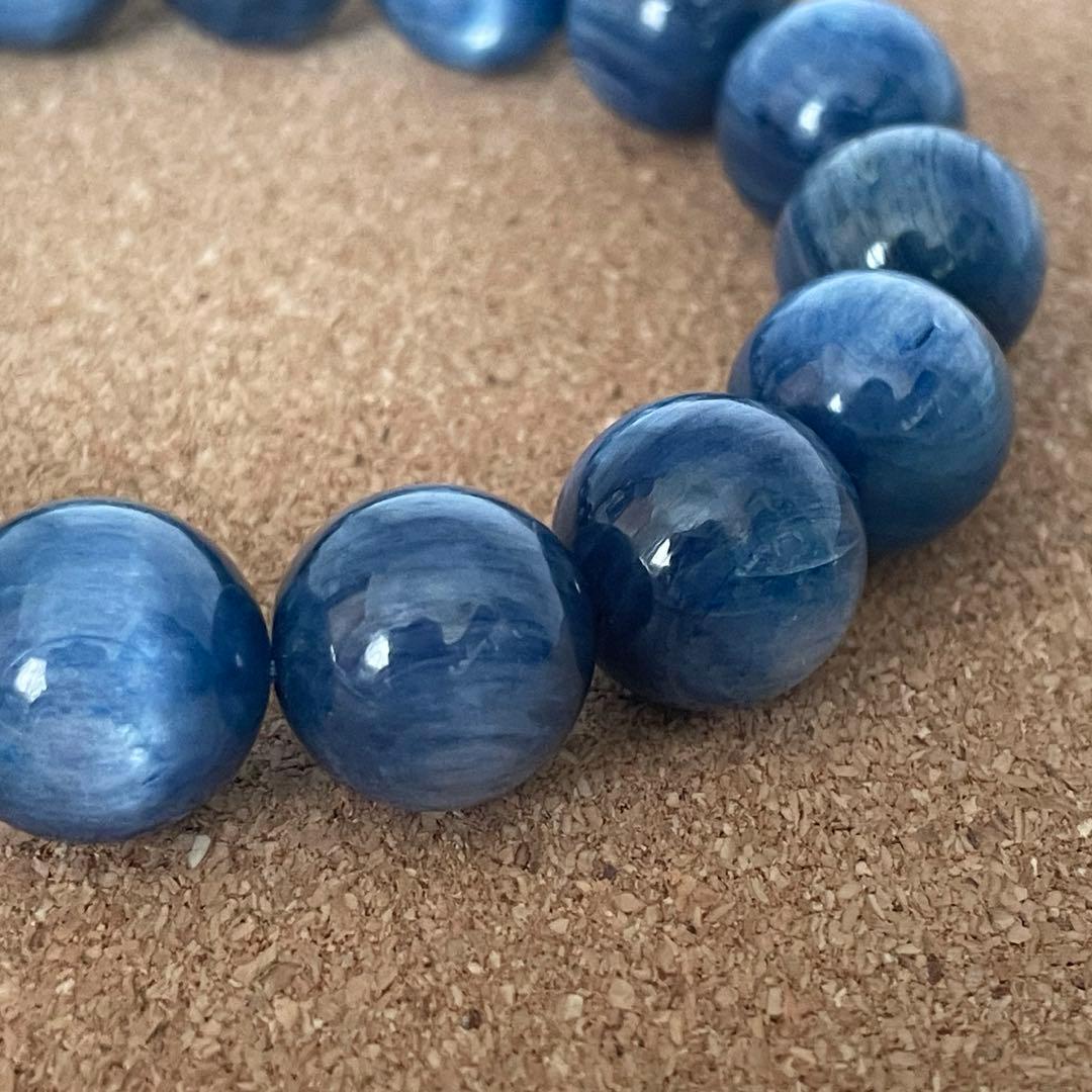 【みなも】大玉・高品質　カイヤナイト ブレスレット 約14㎜ 18.5㎝