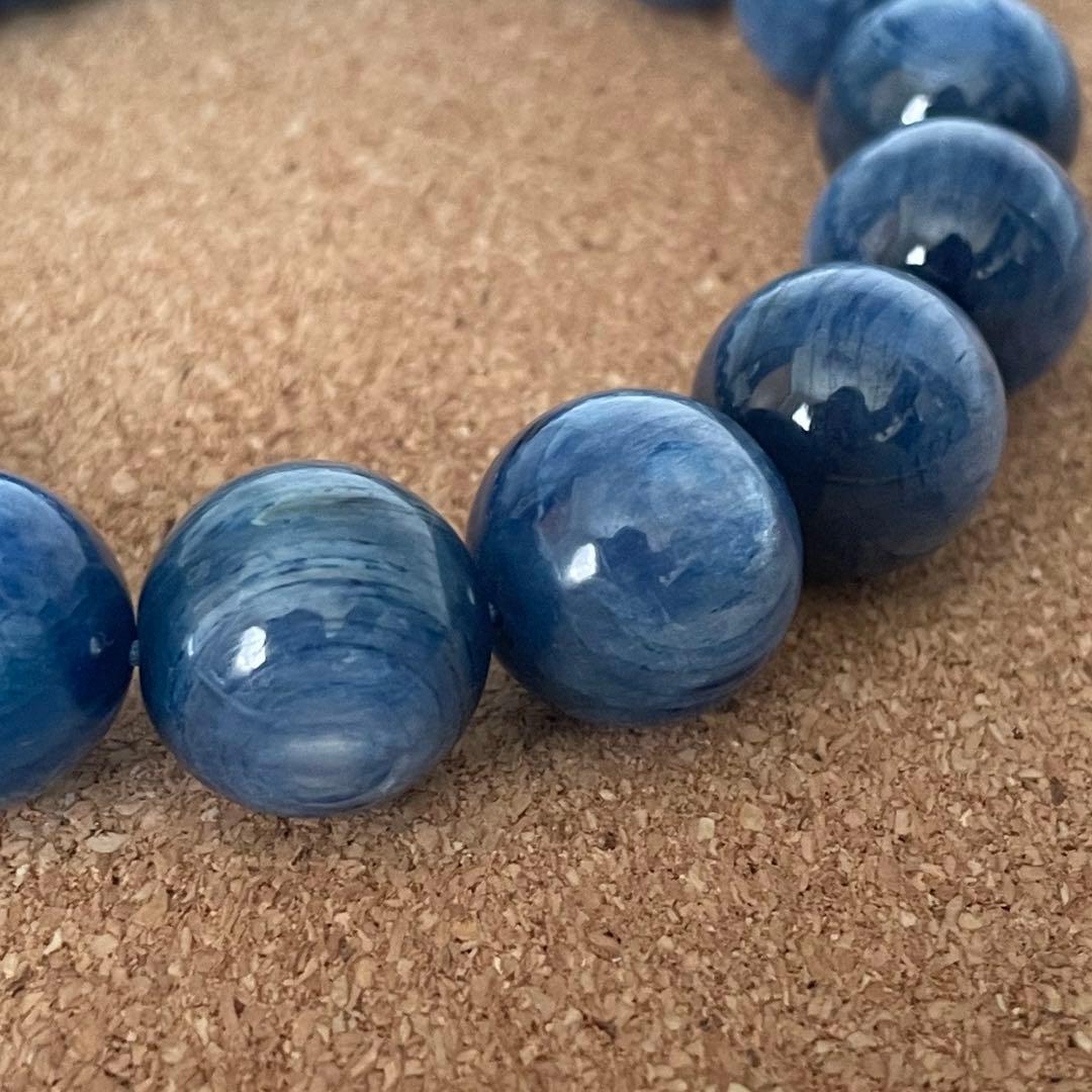 【みなも】大玉・高品質　カイヤナイト ブレスレット 約14㎜ 18.5㎝