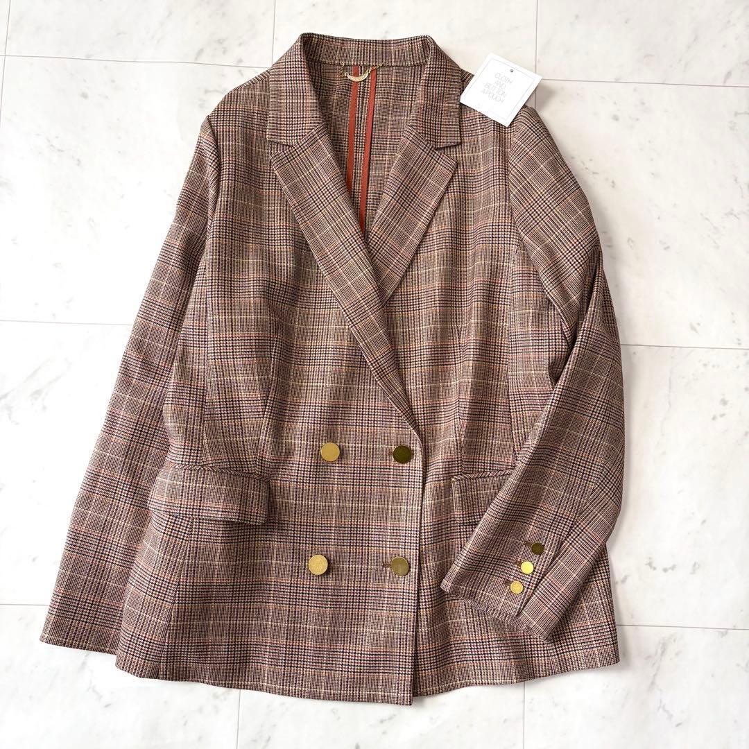 新品同様 ローズティアラ 大きいサイズ46 グレンチェック 金釦ダブルジャケット