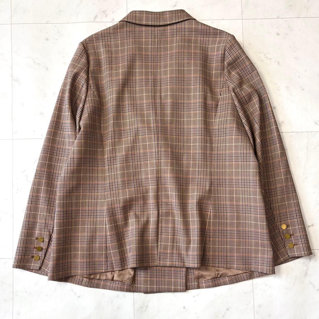 新品同様 ローズティアラ 大きいサイズ46 グレンチェック 金釦ダブルジャケット
