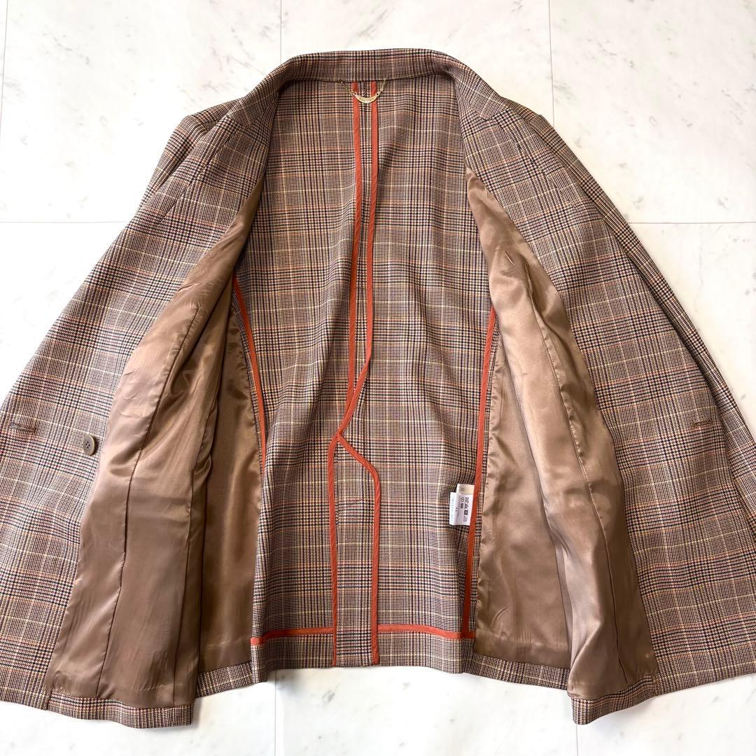 新品同様 ローズティアラ 大きいサイズ46 グレンチェック 金釦ダブルジャケット