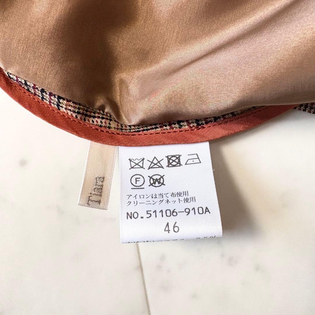 新品同様 ローズティアラ 大きいサイズ46 グレンチェック 金釦ダブルジャケット