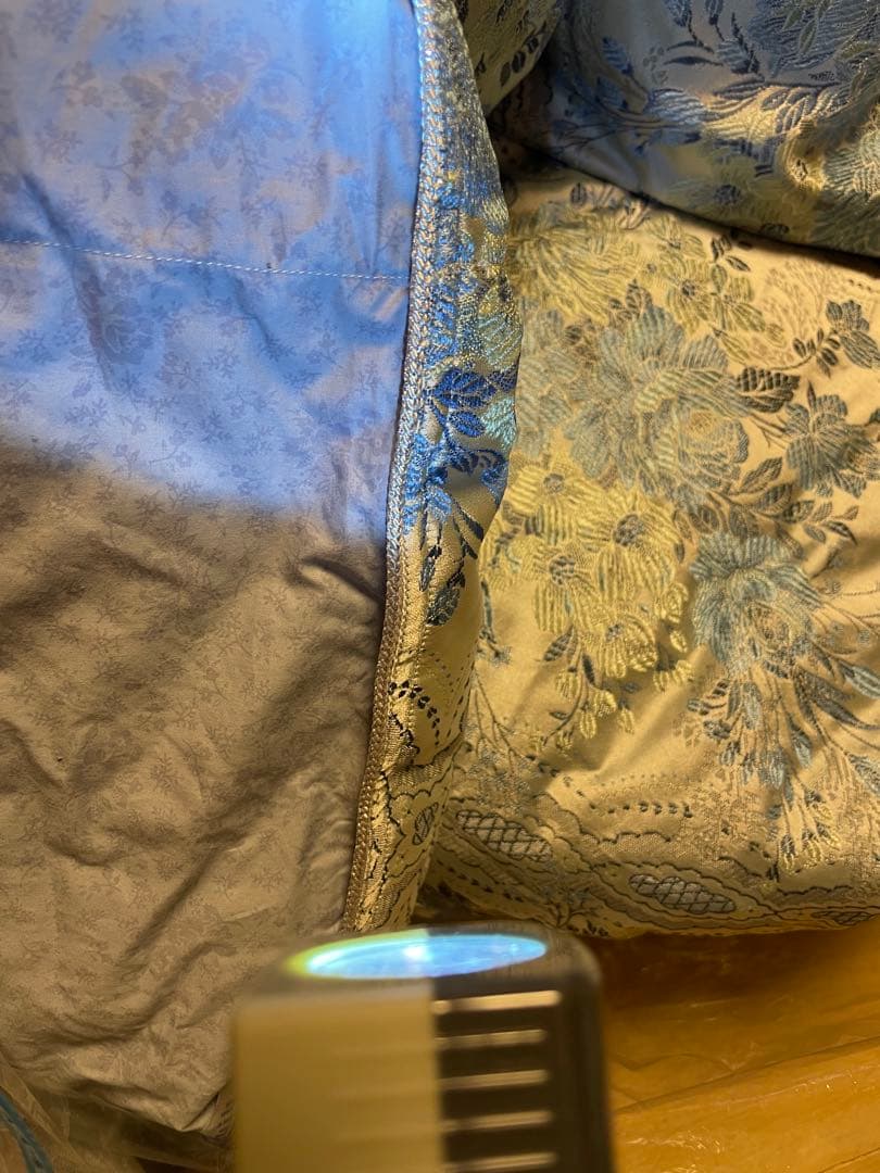 青と銀の花柄 掛け布団