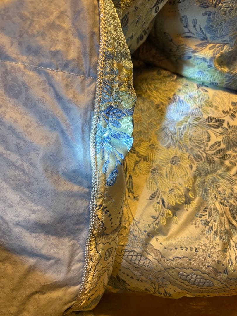 青と銀の花柄 掛け布団