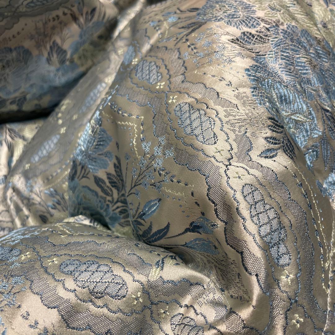 青と銀の花柄 掛け布団