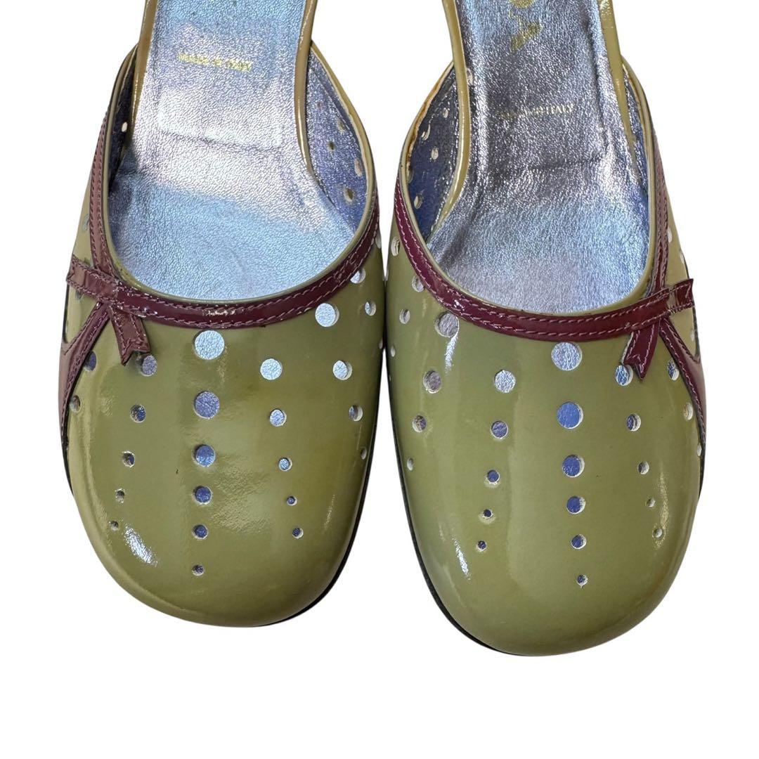 PRADA プラダ リボンスクエアトゥミュール エナメル　25.5cm