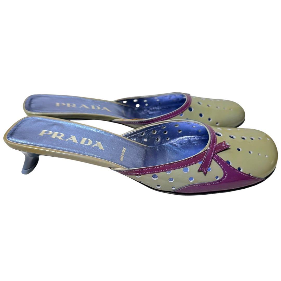 PRADA プラダ リボンスクエアトゥミュール エナメル　25.5cm