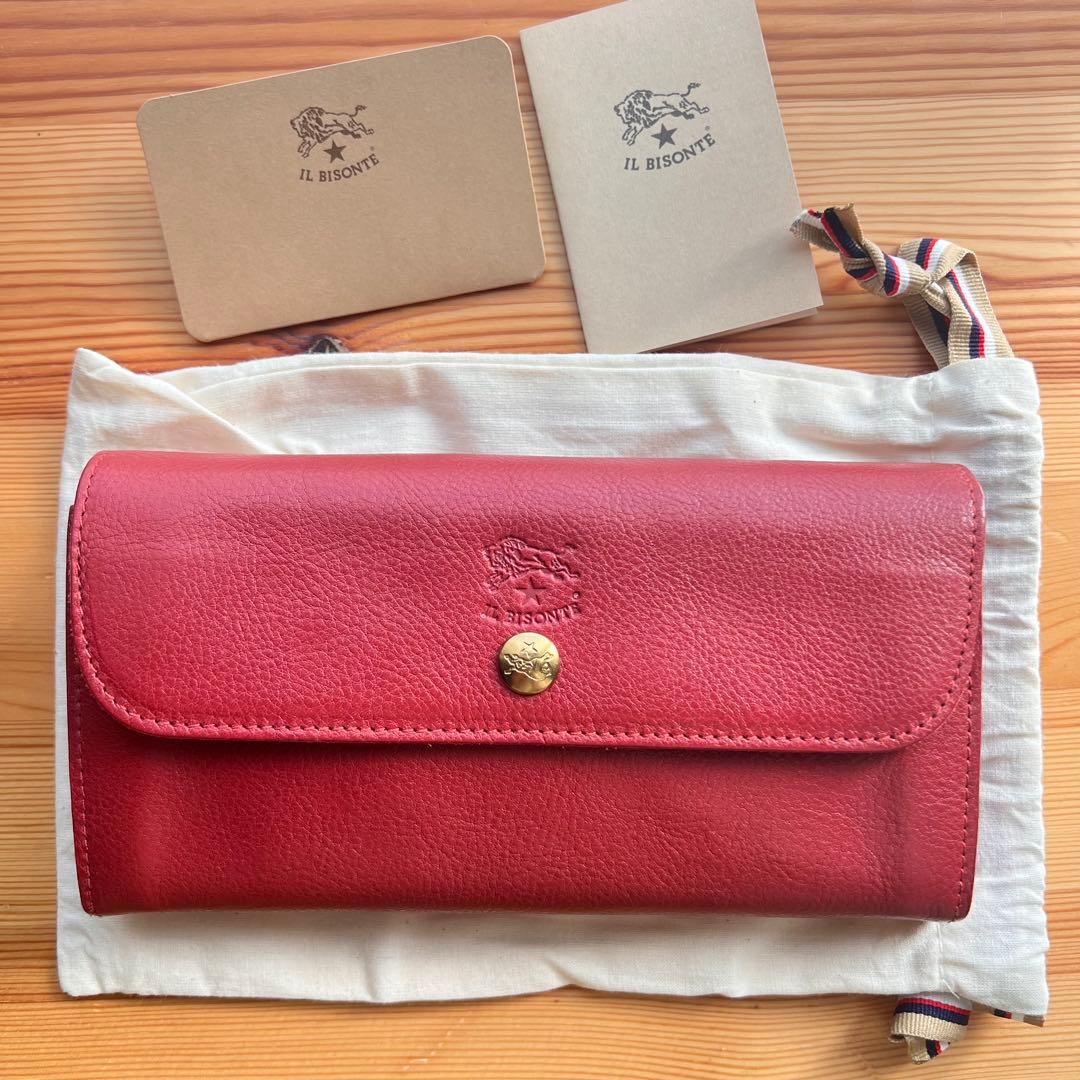未使用級 イルビゾンテ 大容量 長財布 スナップボタンロングウォレット レッド