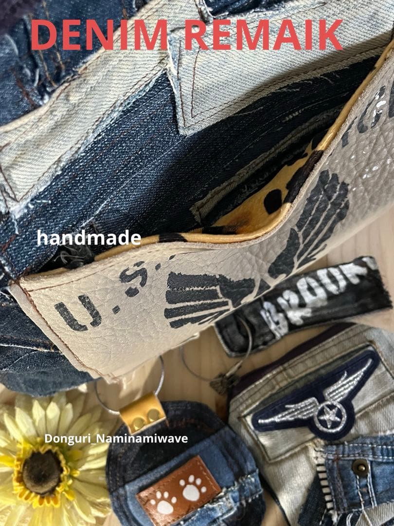 ツギハギパッチワーク2way❤️デニムリメイク・ミニファスナーポーチ＆タッセル付