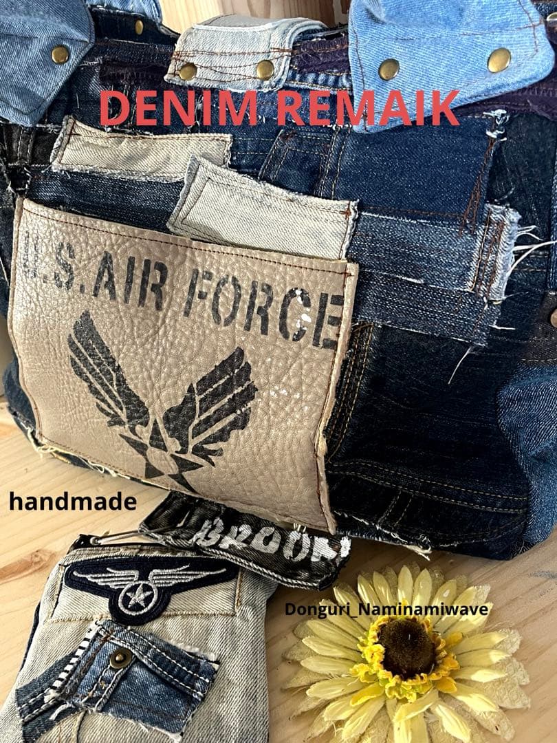 ツギハギパッチワーク2way❤️デニムリメイク・ミニファスナーポーチ＆タッセル付
