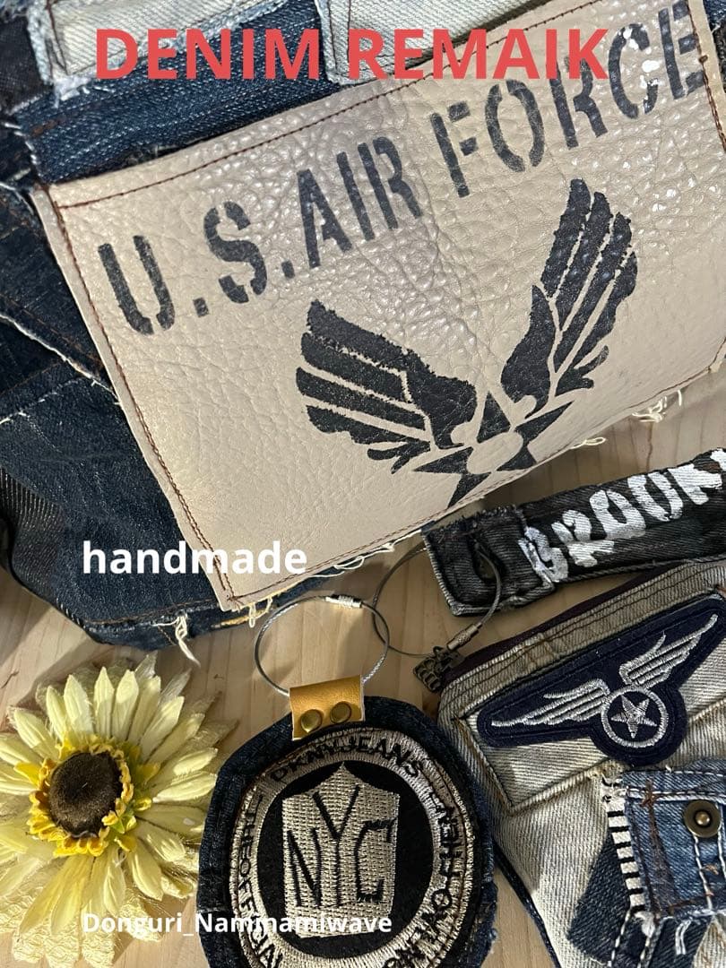 ツギハギパッチワーク2way❤️デニムリメイク・ミニファスナーポーチ＆タッセル付