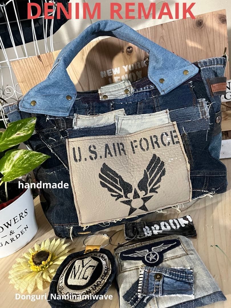 ツギハギパッチワーク2way❤️デニムリメイク・ミニファスナーポーチ＆タッセル付