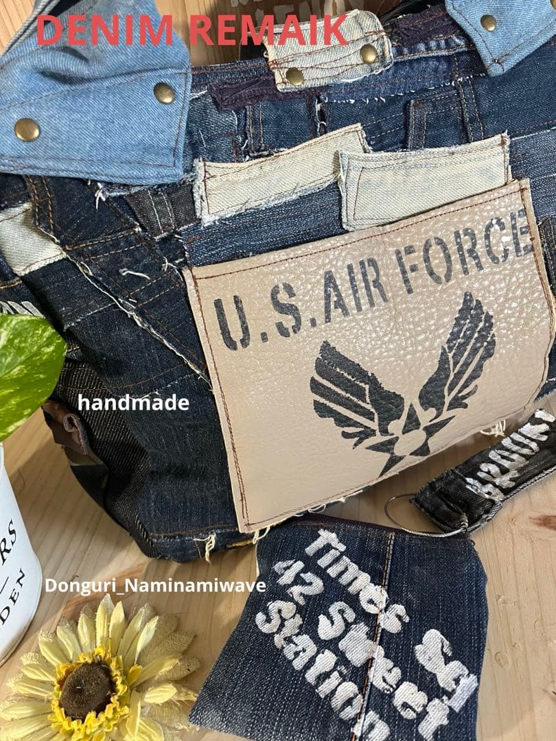 ツギハギパッチワーク2way❤️デニムリメイク・ミニファスナーポーチ＆タッセル付