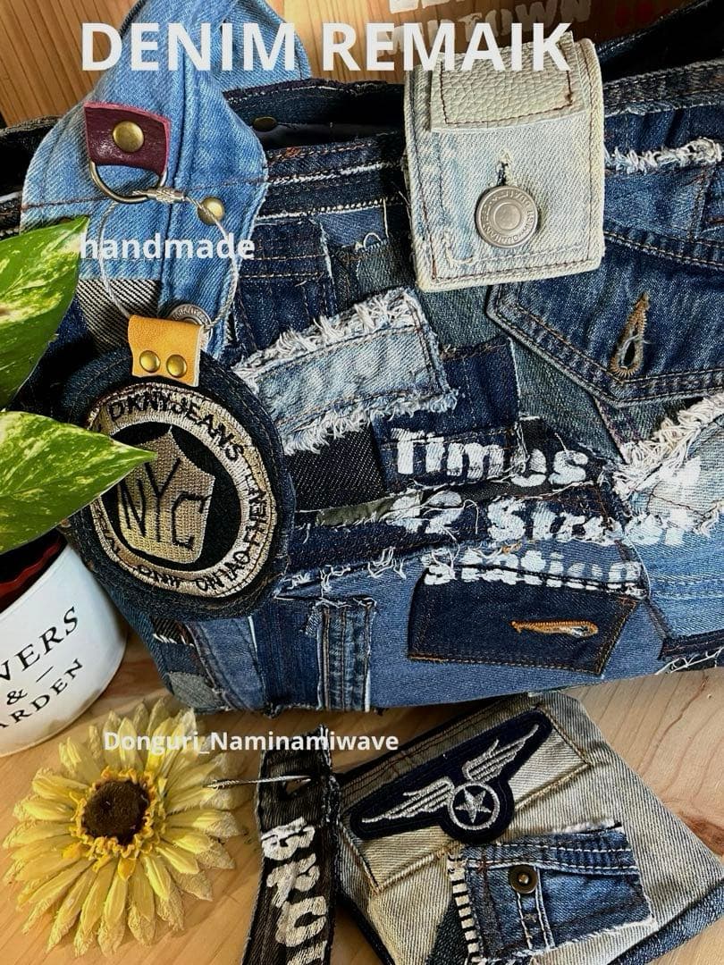 ツギハギパッチワーク2way❤️デニムリメイク・ミニファスナーポーチ＆タッセル付