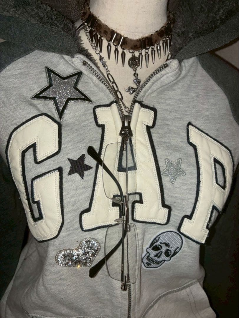 激レア✴︎y2k星ラメ髑髏GAPジップボアパーカー　NANAパンクロック平成ギャル