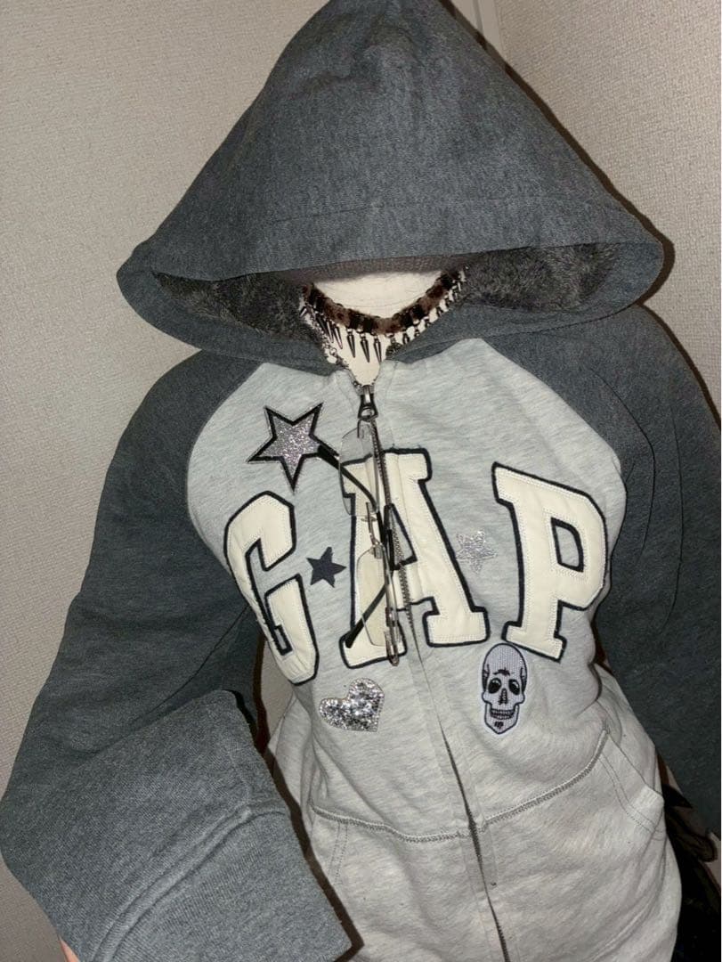 激レア✴︎y2k星ラメ髑髏GAPジップボアパーカー　NANAパンクロック平成ギャル