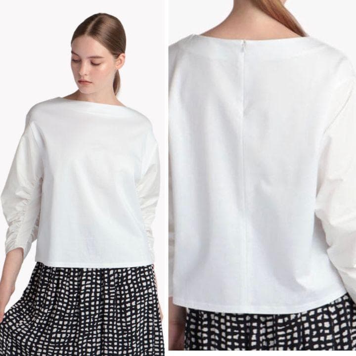 新品未使用タグ付✨️セオリーリュクス 異素材ギャザー長袖ブラウス 38 白