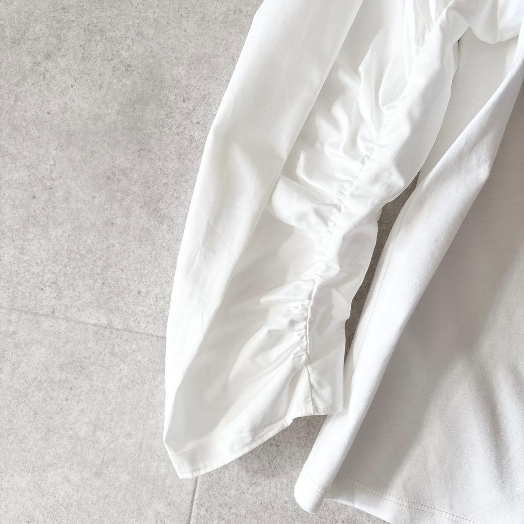 新品未使用タグ付✨️セオリーリュクス 異素材ギャザー長袖ブラウス 38 白