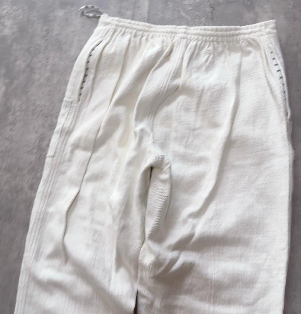 マク テキスタイルズmaku コットンイージーパンツ 刺繍 ホワイト Mサイズ