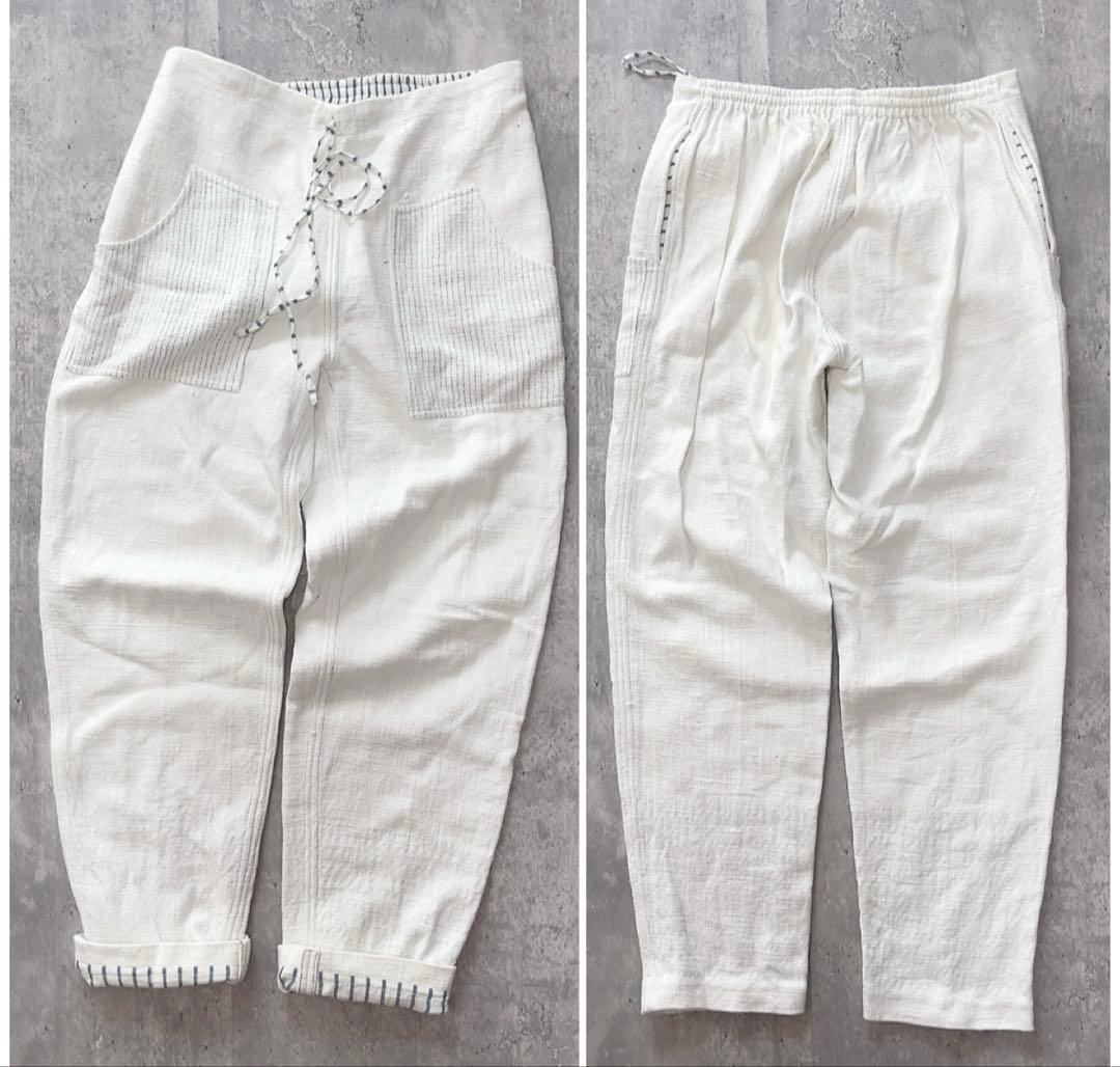 マク テキスタイルズmaku コットンイージーパンツ 刺繍 ホワイト Mサイズ
