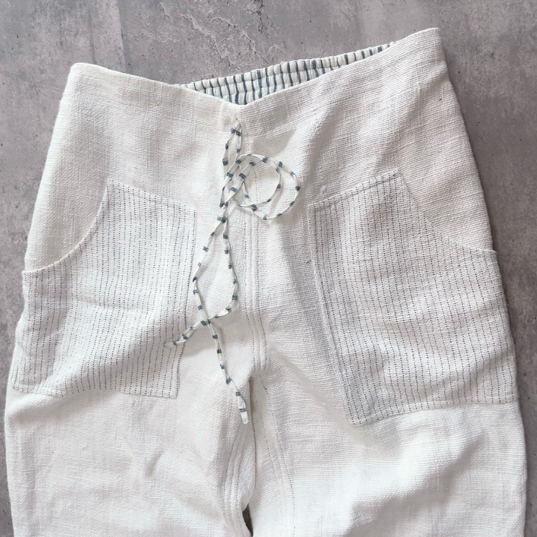マク テキスタイルズmaku コットンイージーパンツ 刺繍 ホワイト Mサイズ