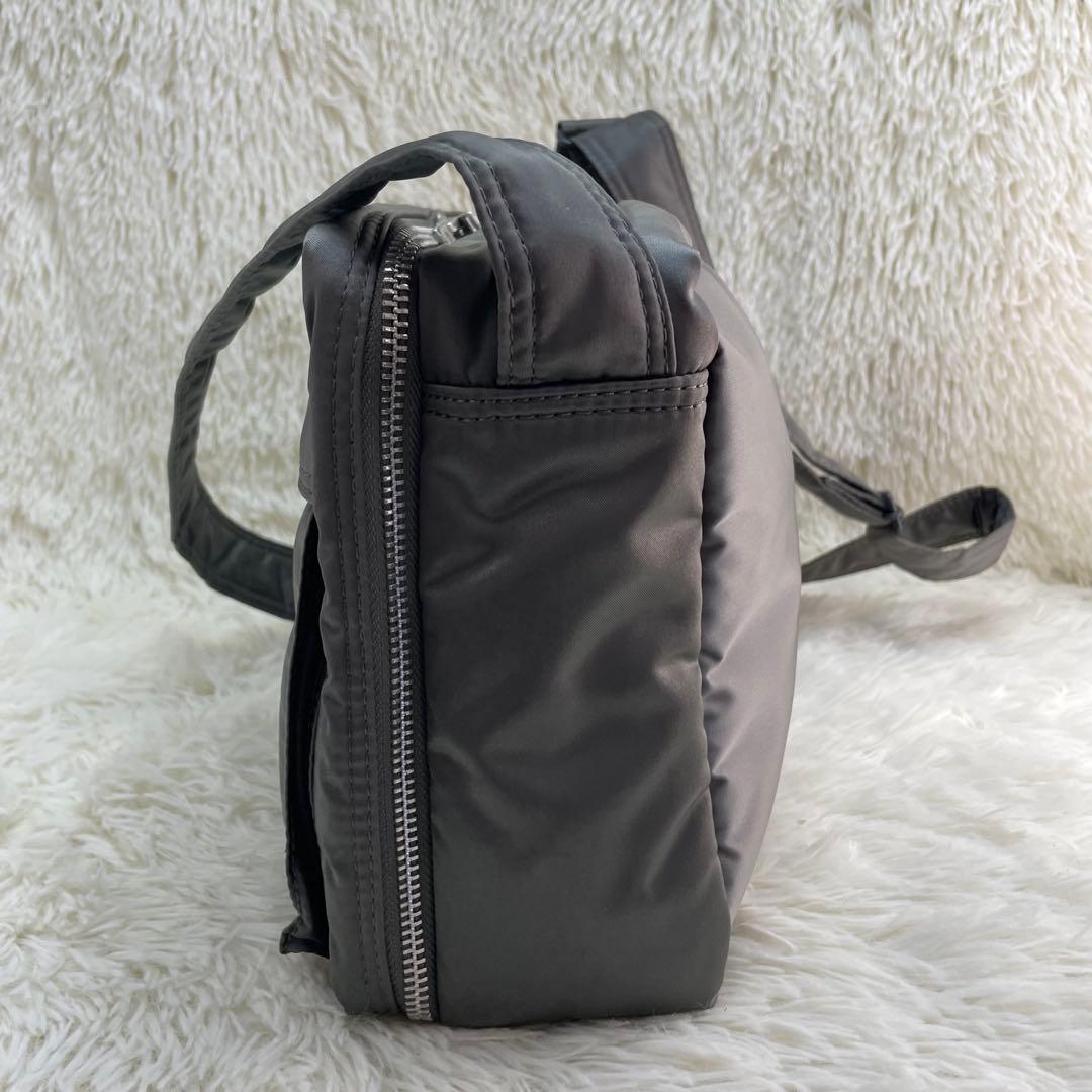 【極美品】ポーター タンカー ショルダーバッグ ダブルジップ シルバーグレー　L