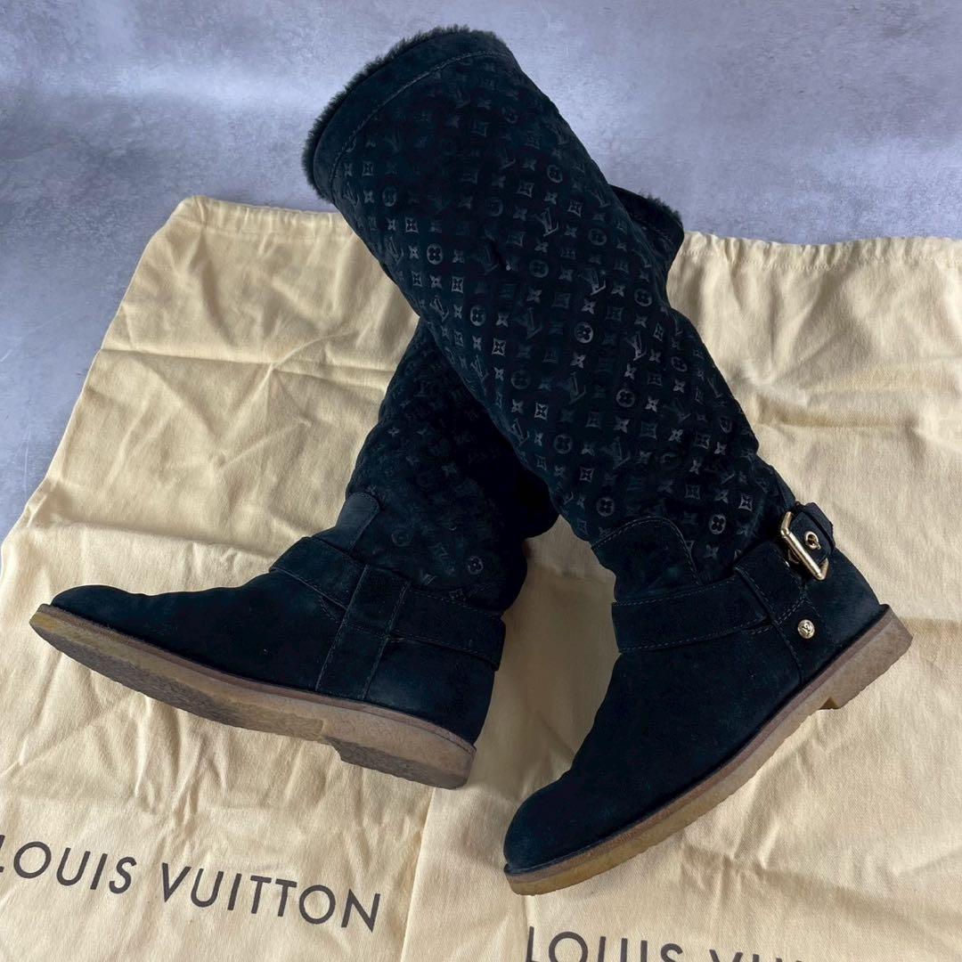 美品 ルイヴィトン モノグラム ムートン スエード 2Wayロングブーツ 35