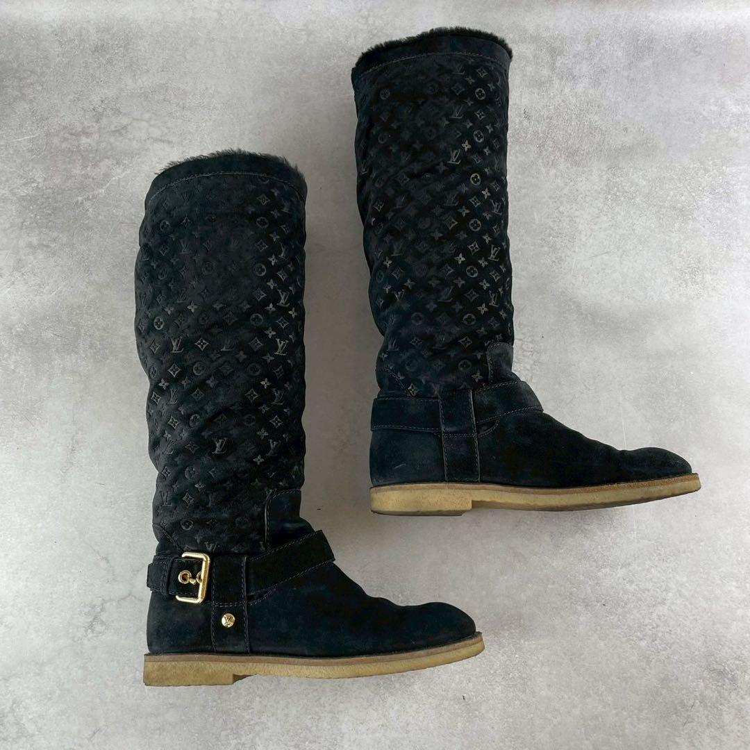 美品 ルイヴィトン モノグラム ムートン スエード 2Wayロングブーツ 35