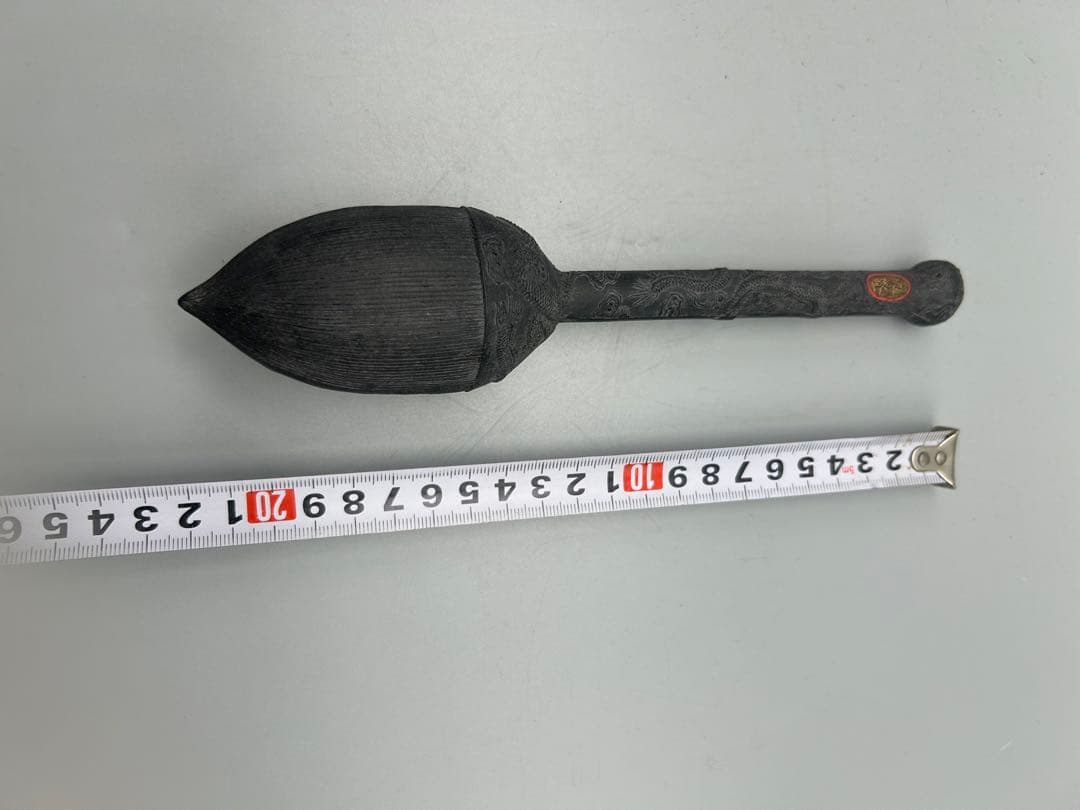 【骨董品】中国　古墨　扇形硯箱 石材 風景彫刻