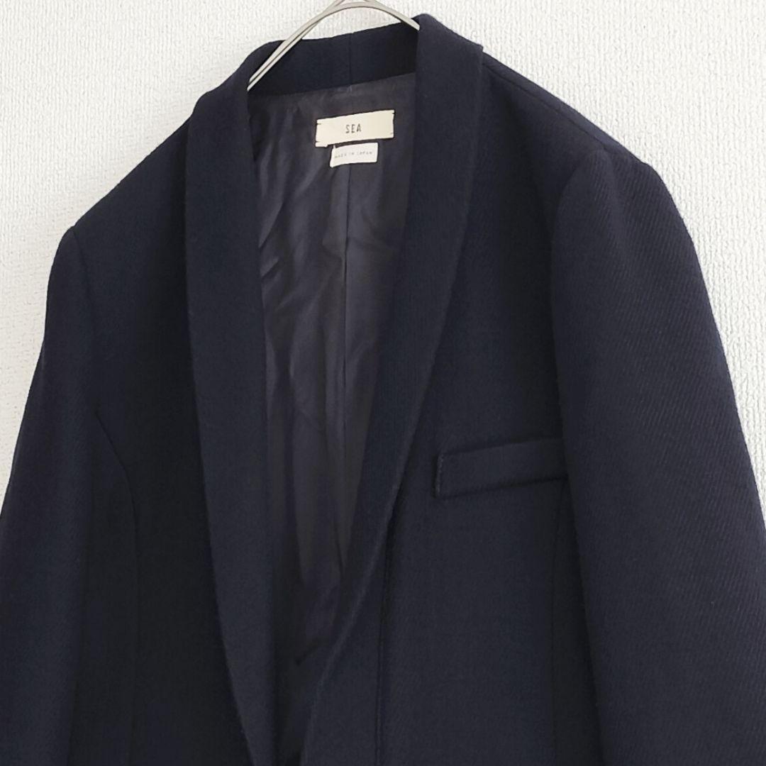 美品 SEA テーラードジャケット ボタンレス ネイビー 1 シー