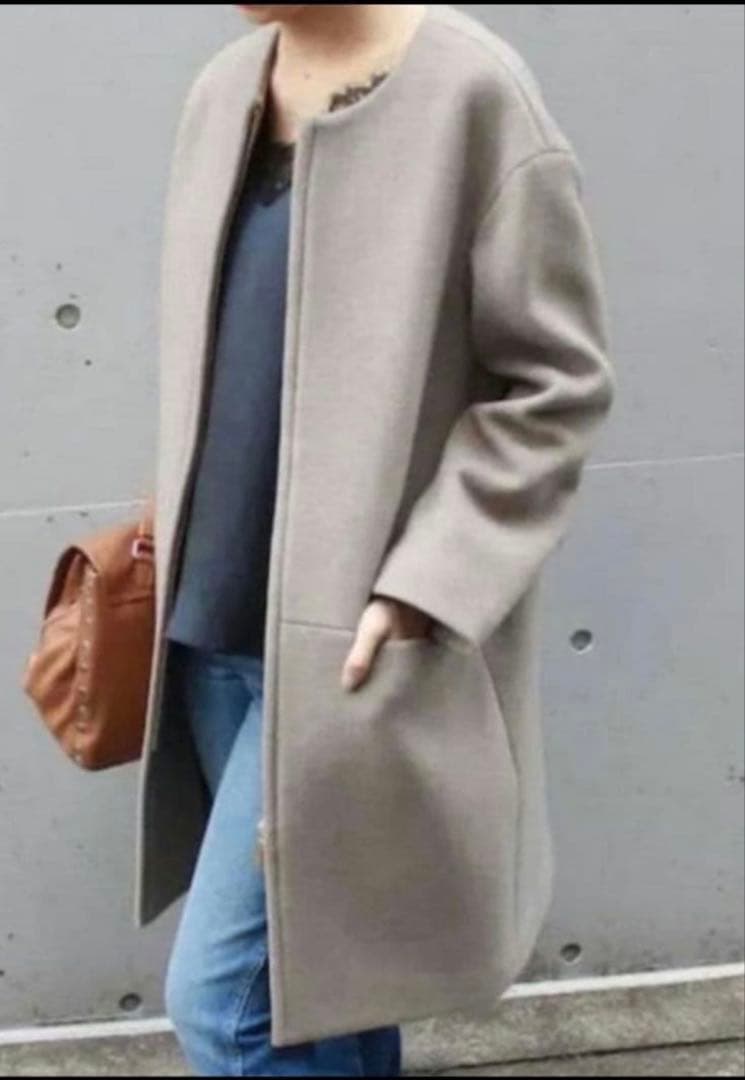 超美品！NOBLEノーブル　ノーカラーコート　グレージュ　38 ジップ