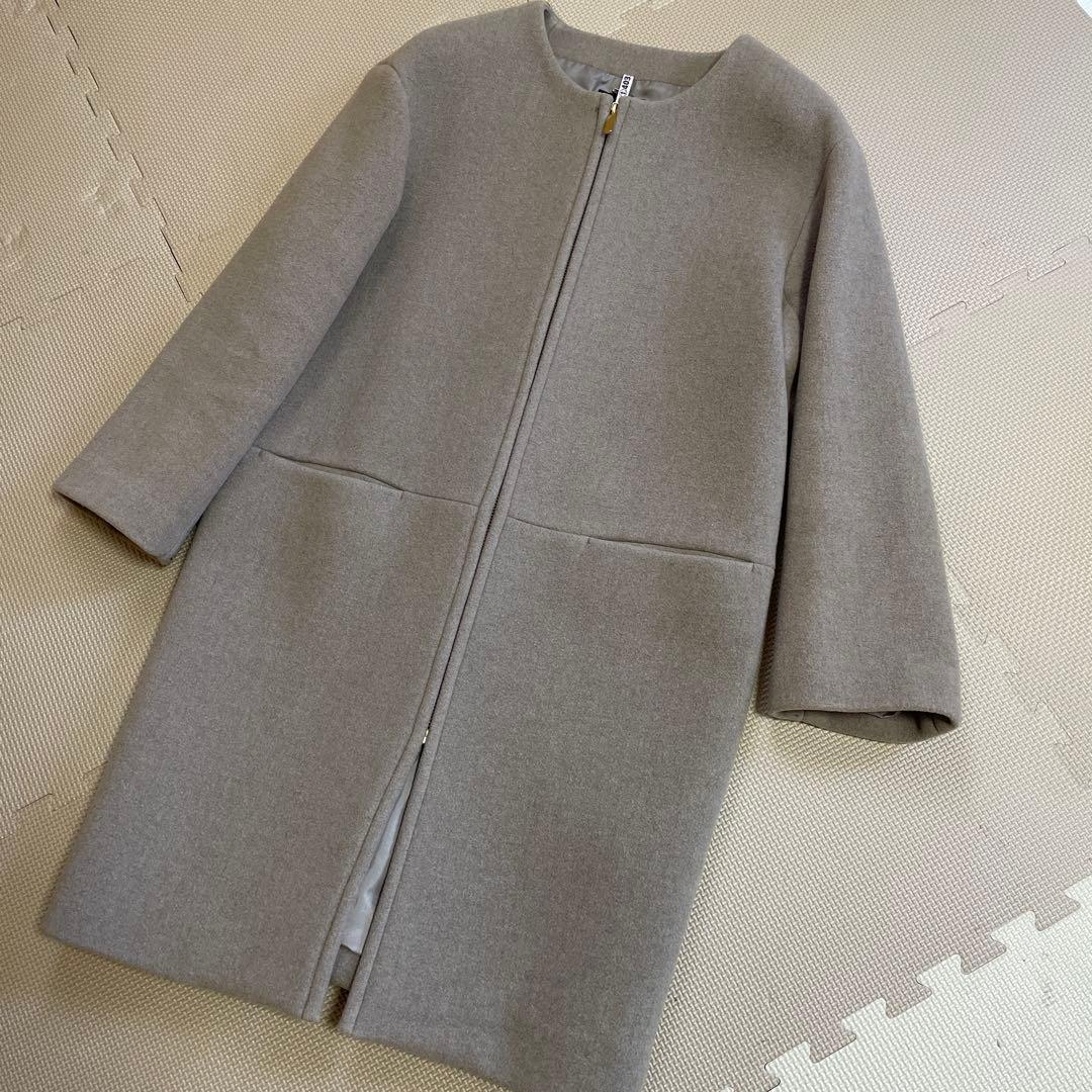超美品！NOBLEノーブル　ノーカラーコート　グレージュ　38 ジップ